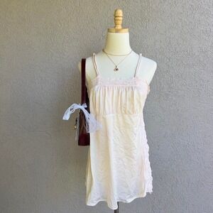 Vintage Baby Pink Lace Trim Camisole Lingerie Slip Dress Fits S/M Fairy Cottage